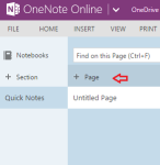 adding page in OneNote