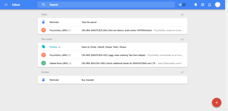 Web interface of Inbox