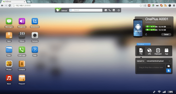 Airdroid local web interface