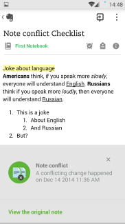 Evernote mobile app conflict sample
