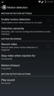 Motion detection settings