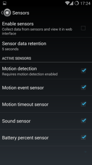 Sensors settings