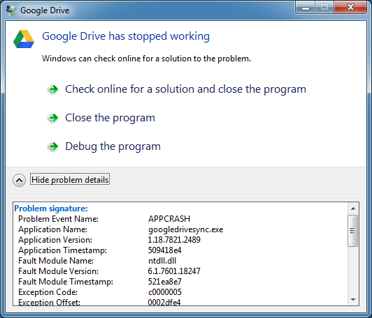 Google Drive Crash