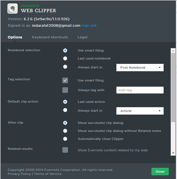 options settings