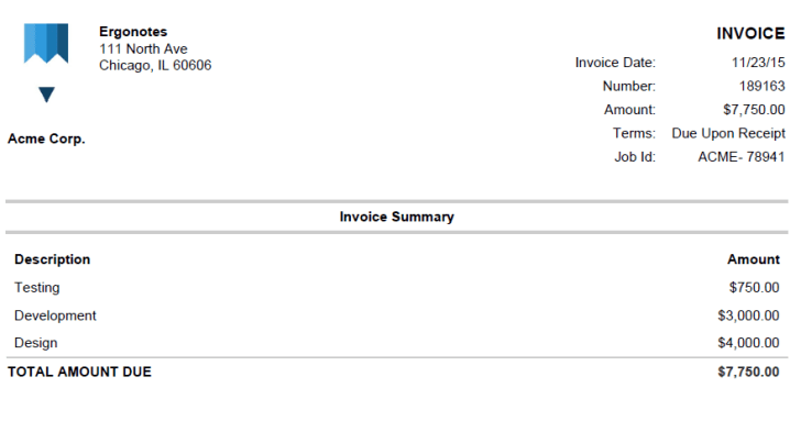 pdf invoice in bigtime