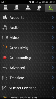 VoIP configuration menu