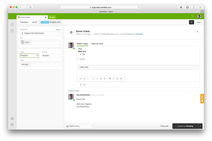 Ticket editing in Zendesk