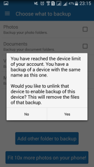 Degoo android app device limit warning