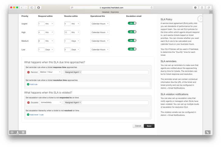 Freshdesk SLA Regeln