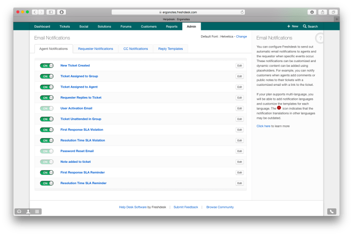 Freshdesk email notifications