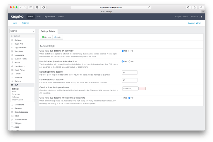 Kayako SLA settings