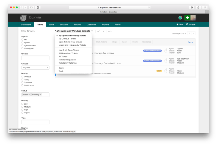 Freshdesk Ansichten Voreinstellungen