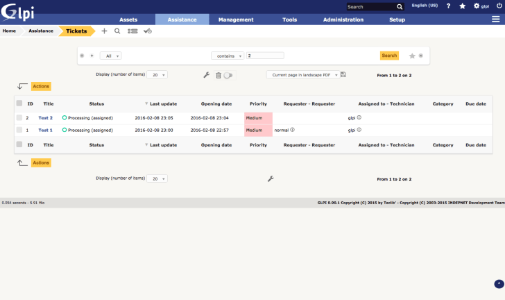 GLPI ticket list