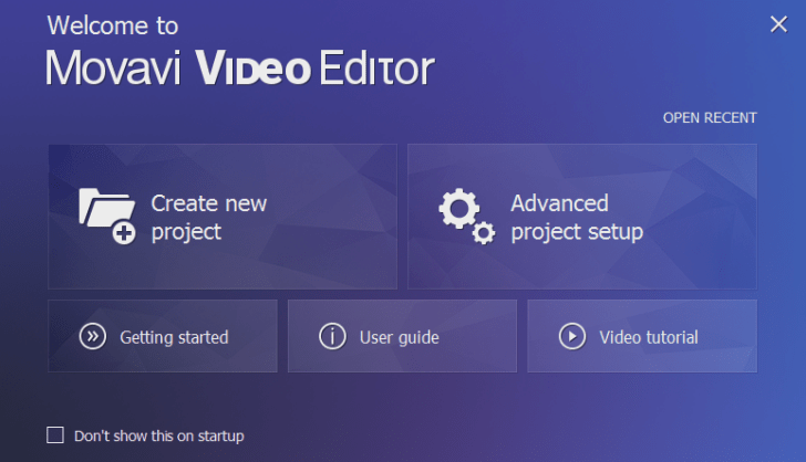 movavi video editor start screen