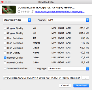 4k video downloader Mac - choose format