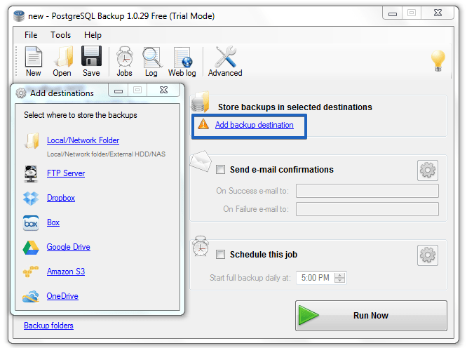 PostgreSQL Backup Destination