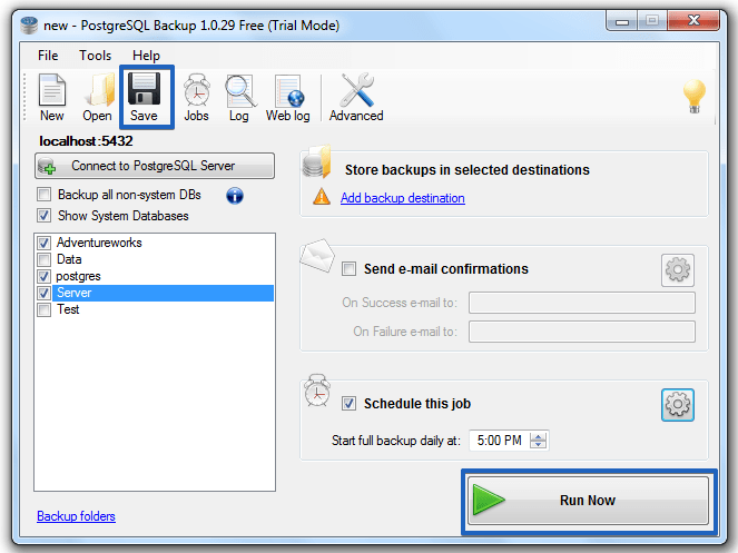 PostgreSQL Backup Save and Run