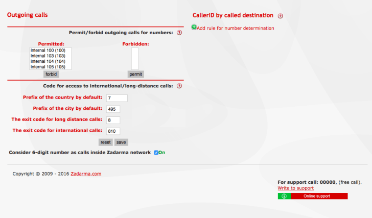 zadarma pbx outgoing calls