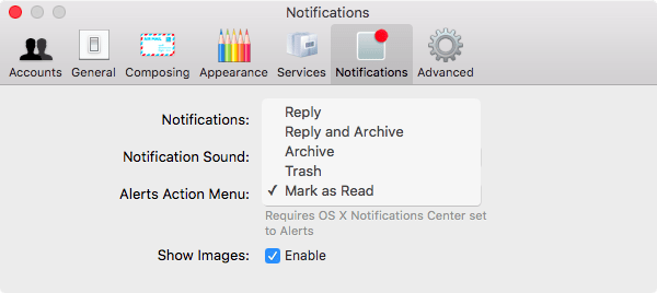 Airmail notifications settings