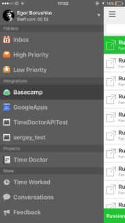 timedoctor mobile app menu