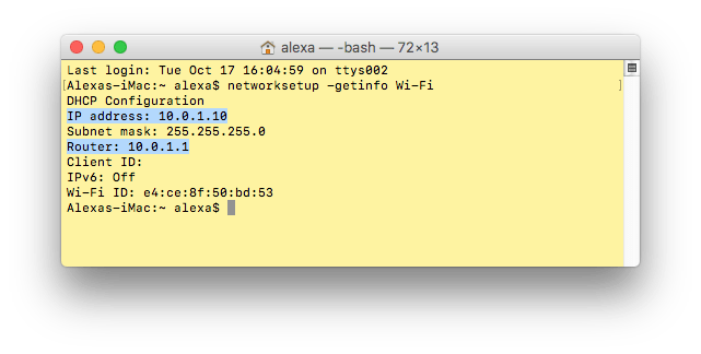 mac's ip address via terminal